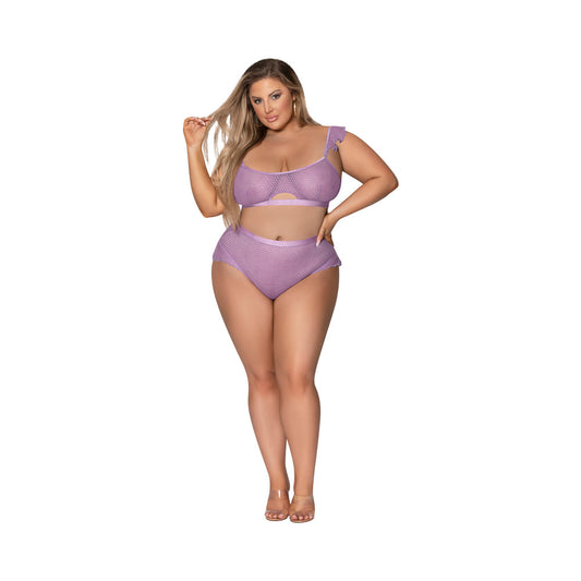 Magic Silk Girl Next Door Bralette & Panty Lilac Queen Size - Red Garter
