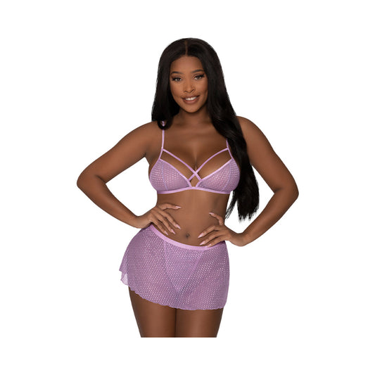 Magic Silk Girl Next Door Bralette With Skirt Lilac S/M - Red Garter