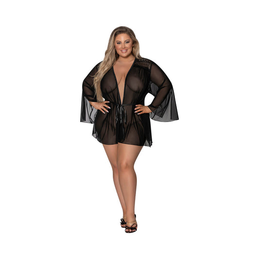 Magic Silk Modern Romance Short Robe Black Queen Size - Red Garter