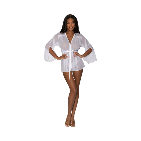 Magic Silk Modern Romance Short Robe White S/M - Red Garter