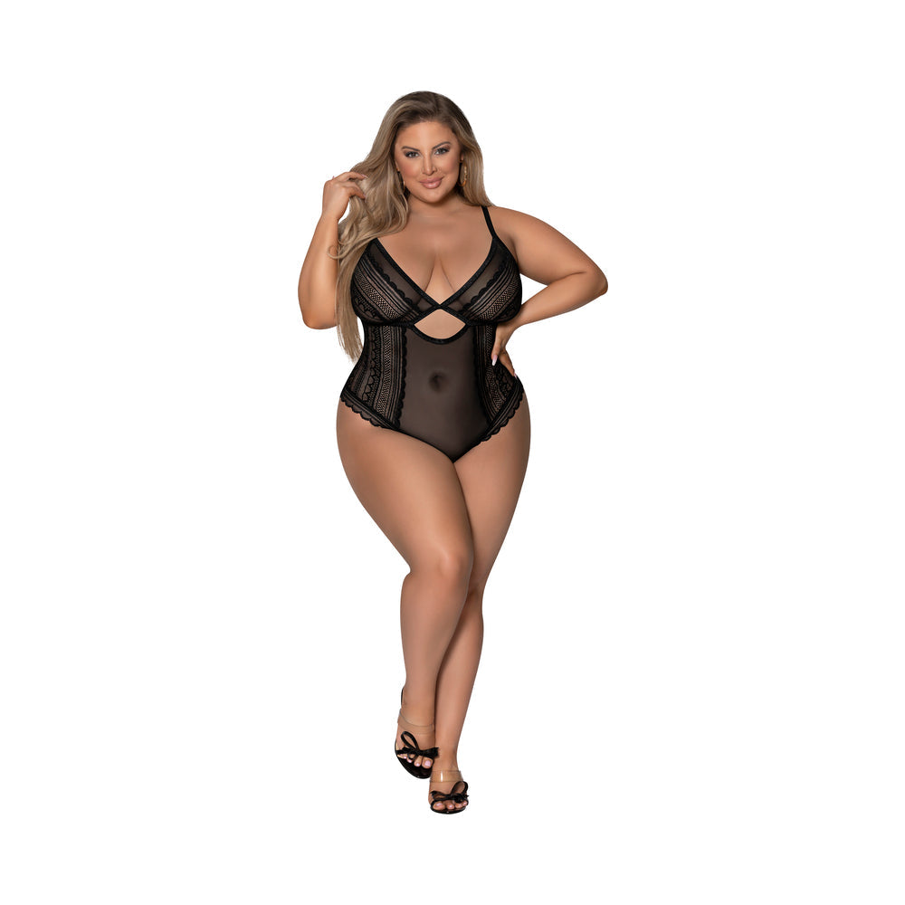 Magic Silk Modern Romance Cheeky Teddy Black Queen Size - Red Garter