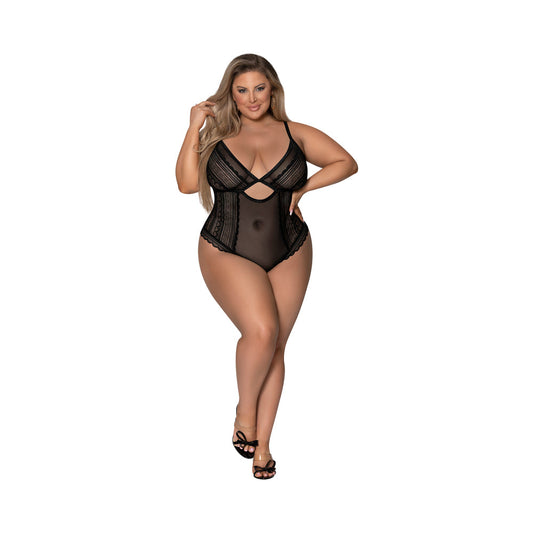 Magic Silk Modern Romance Cheeky Teddy Black Queen Size - Red Garter