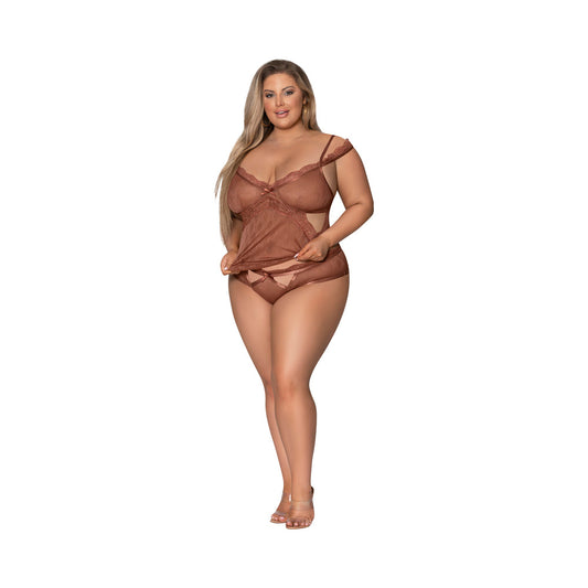 Magic Silk Caramel Kiss Cami & Boyshort Caramel Queen Size - Red Garter