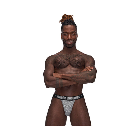 Male Power Sexagon Strappy Ring Jock Gray L/XL - Red Garter