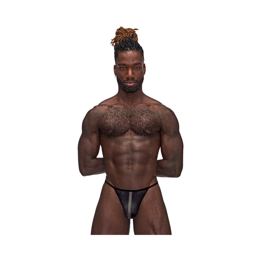 Male Power Landing Strip Micro Thong Black S/M - Red Garter