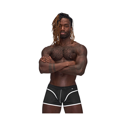 Male Power Sport Mesh Sport Mini Short Black S - Red Garter