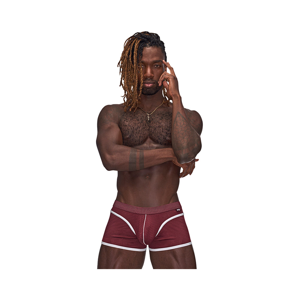 Male Power Sport Mesh Sport Mini Short Burgundy M - Red Garter