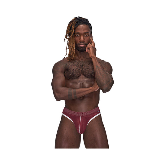 Male Power Sport Mesh Sport Thong Burgundy S/M - Red Garter