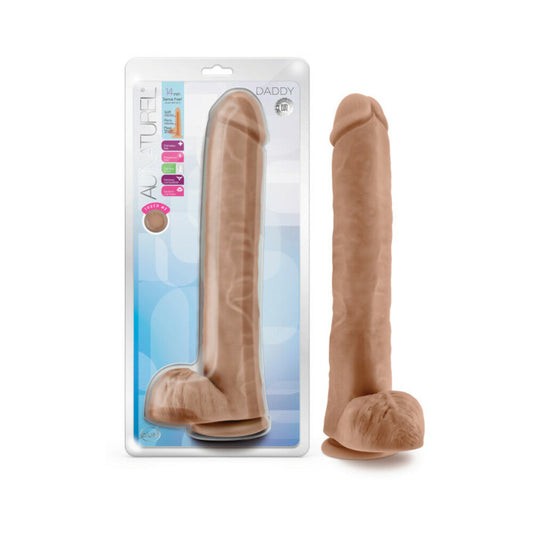 Au Naturel Daddy 14 in. Posable Dual Density Dildo with Balls Tan - Red Garter