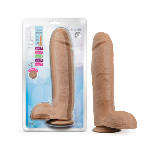 Au Naturel Huge 10 in. Posable Dual Density Dildo with Balls Tan - Red Garter