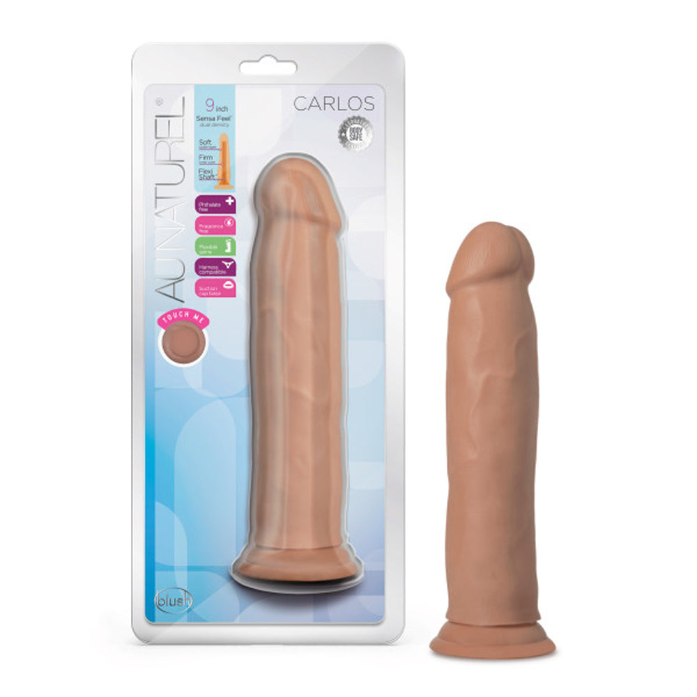 Au Naturel Carlos 9 in. Posable Dual Density Dildo Tan - Red Garter