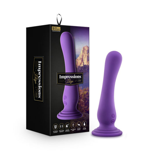 Impressions Ibiza Rechargeable Silicone 7.75 in. Vibrating Dildo with Suction Cup Plum - Red Garter