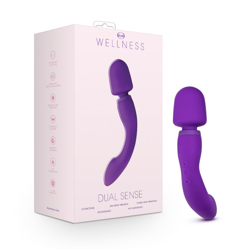 Blush Wellness Dual Sense Rechargeable Silicone Dual Ended G-Spot & Wand Vibrator Purple - Red Garter