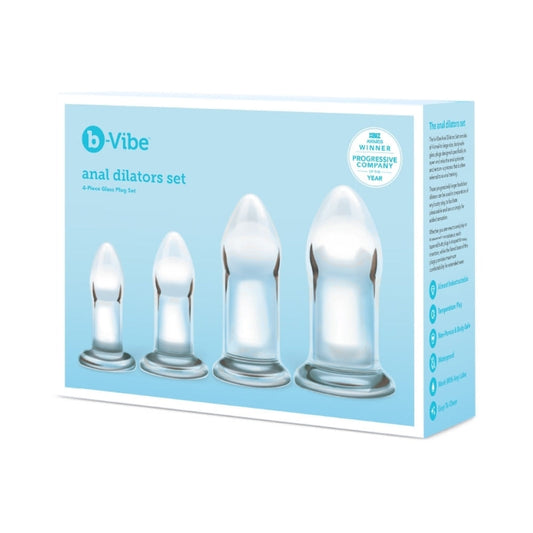 b-Vibe 4-Piece Anal Dilators Glass Plug Set - Red Garter