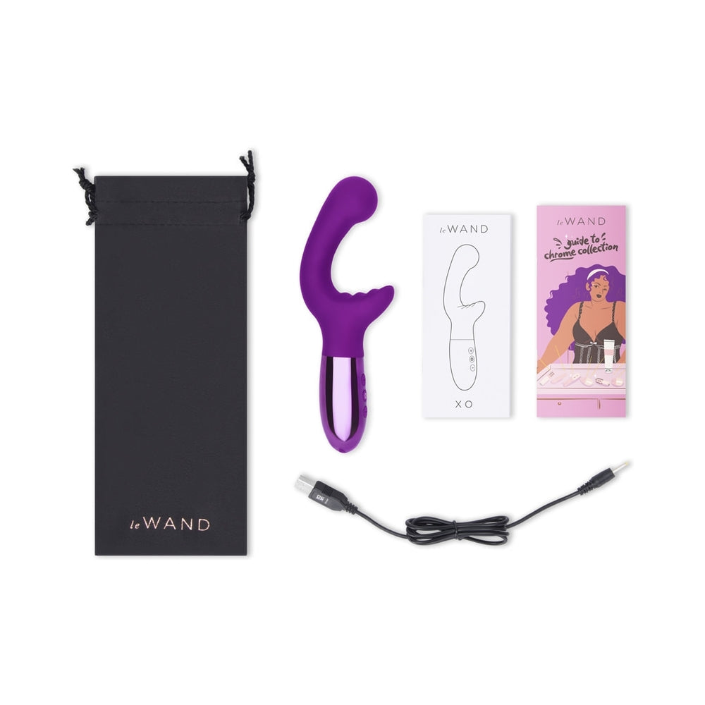 Le Wand XO Rechargeable Double-Motor Wave Silicone Dual Stimulation Vibrator Dark Cherry - Red Garter