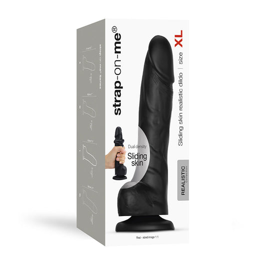 Strap-On-Me Realistic Collection Sliding Skin Dual-Density Silicone Dildo Black XL - Red Garter
