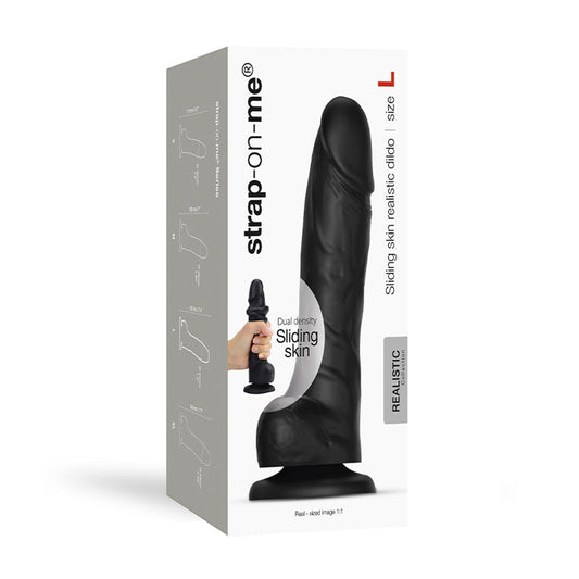 Strap-On-Me Realistic Collection Sliding Skin Dual-Density Silicone Dildo Black L - Red Garter