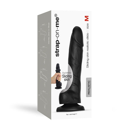 Strap-On-Me Realistic Collection Sliding Skin Dual-Density Silicone Dildo Black M - Red Garter