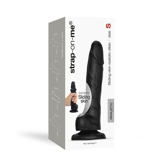 Strap-On-Me Realistic Collection Sliding Skin Dual-Density Silicone Dildo Black S - Red Garter