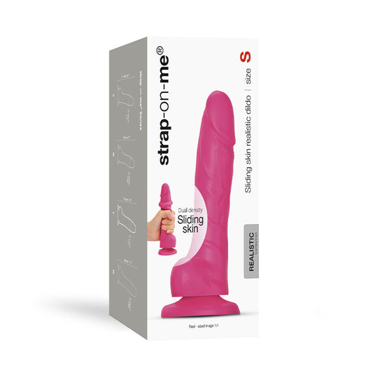 Strap-On-Me Realistic Collection Sliding Skin Dual-Density Silicone Dildo Fuchsia S - Red Garter