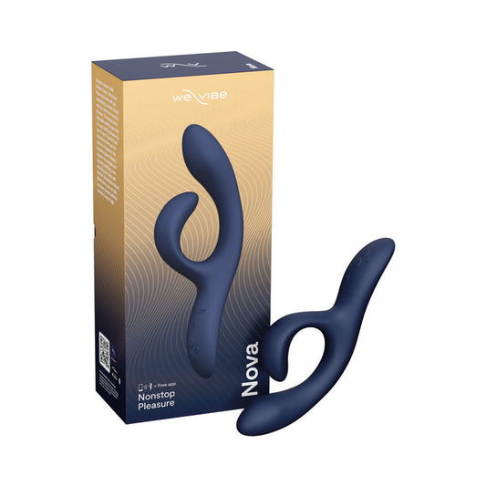 We-Vibe Nova 2 Rechargeable Flexible Silicone Rabbit Vibrator Midnight Blue - Red Garter