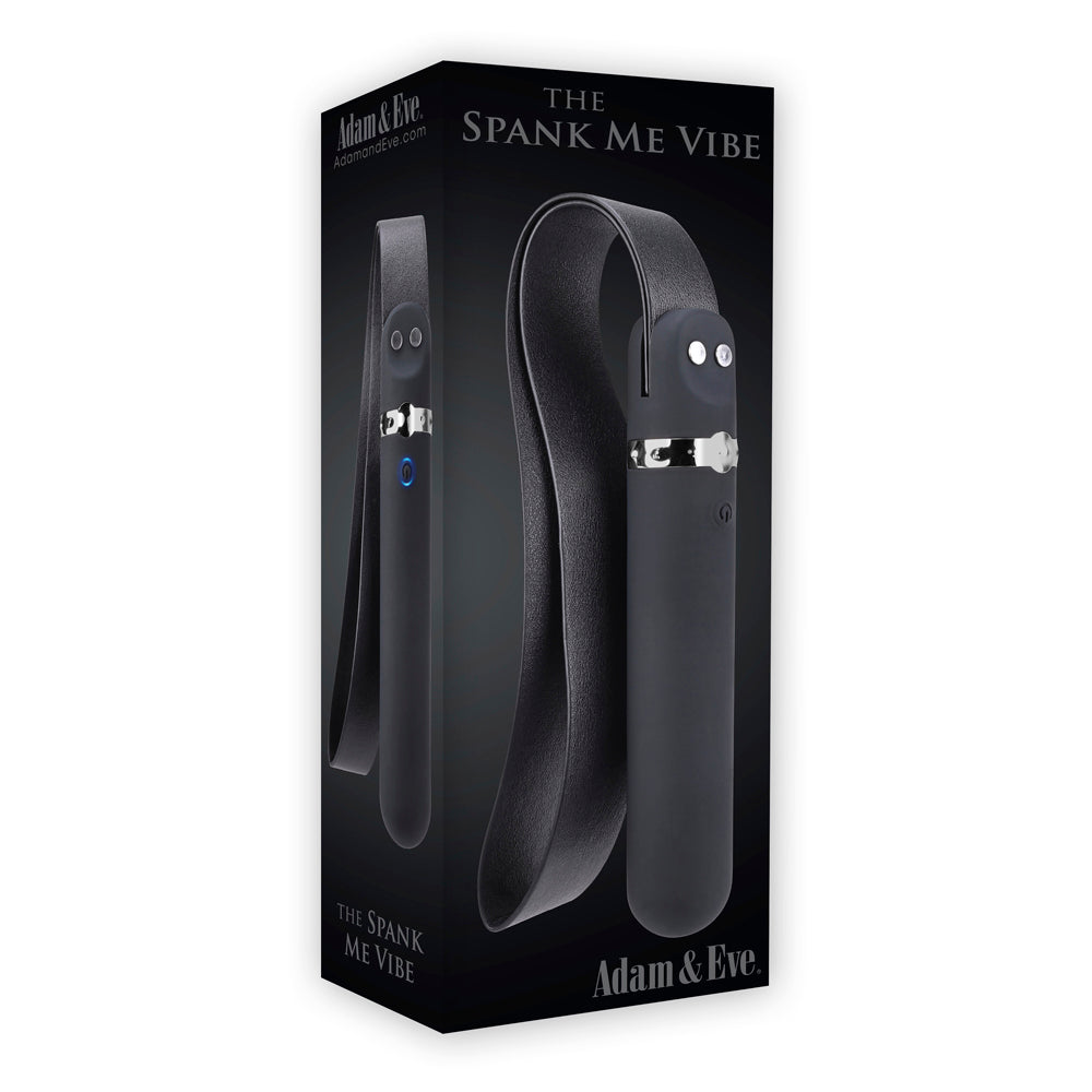 Adam & Eve Spank Me Vibe Rechargeable Silicone Vibrator With Slap Strap End Black - Red Garter