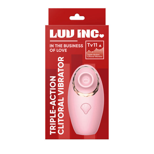 Luv Inc Tv11 Triple-Action Clitoral Vibrator Rechargeable Silicone 3-in-1 Stimulator Pink - Red Garter