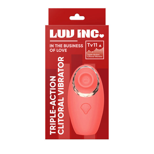 Luv Inc Tv11 Triple-Action Clitoral Vibrator Rechargeable Silicone 3-in-1 Stimulator Coral - Red Garter