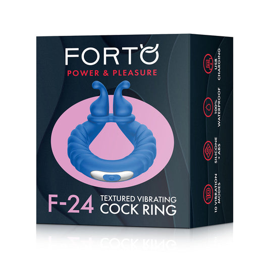 Forto F-24 Rechargeable Silicone Textured Vibrating Cockring Blue - Red Garter