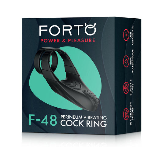 Forto F-48 Rechargeable Silicone Perineum Vibrating Double Cockring Black - Red Garter