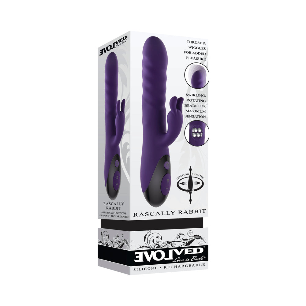 Evolved Rascally Rabbit Rechargeable Thrusting Swirling Silicone Vibrator Purple - Red Garter
