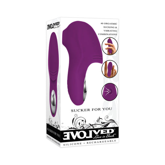 Evolved Sucker For You Rechargeable Silicone Suction Finger Vibrator Purple - Red Garter