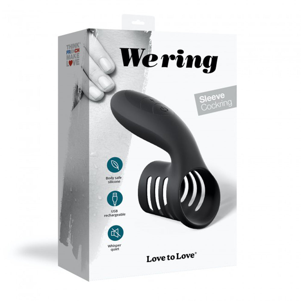 Love to Love We Ring Rechargable Silicone Vibrating Sleeve Cockring Black Onyx - Red Garter