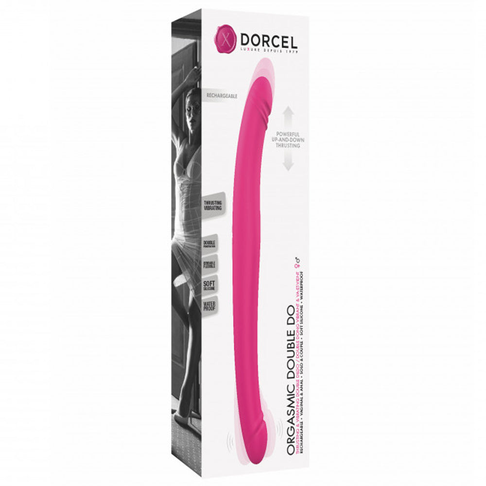 Dorcel Orgasmic Double Do Rechargeable Thrusting & Vibrating Double Dildo Pink - Red Garter