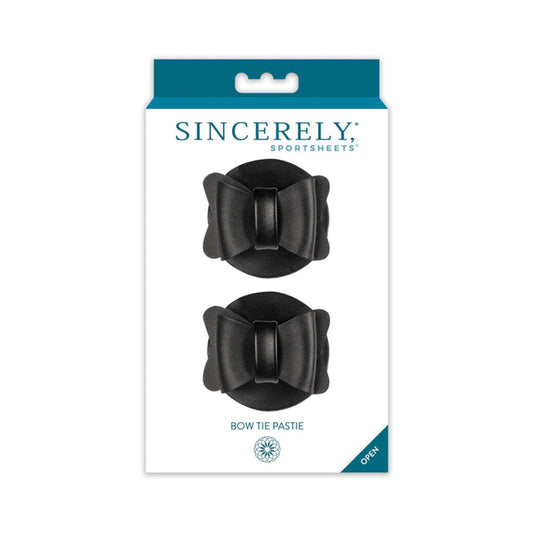 Sincerely, Sportsheets Bow Tie Pasties Black - Red Garter
