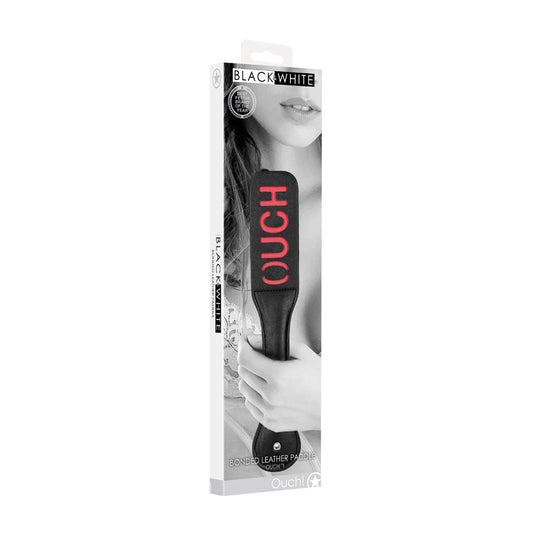 Ouch! Black & White Bonded Leather ''Ouch'' Paddle Black