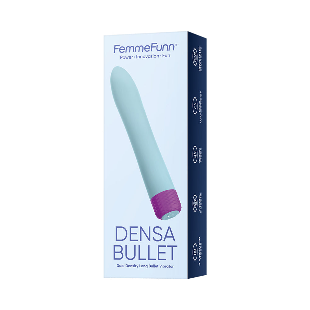 FemmeFunn Densa Bullet Rechargeable Dual Density Silicone Slimline Vibrator Light Blue - Red Garter