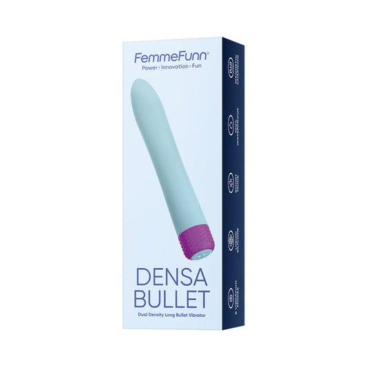 FemmeFunn Densa Bullet Rechargeable Dual Density Silicone Slimline Vibrator Light Blue - Red Garter