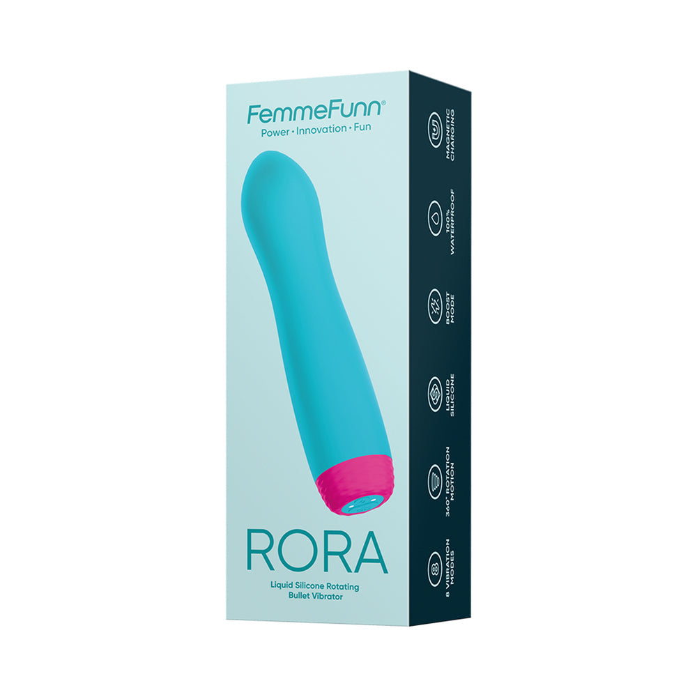 FemmeFunn Rora Rechargeable Silicone Rotating Bullet Vibrator Turquoise - Red Garter