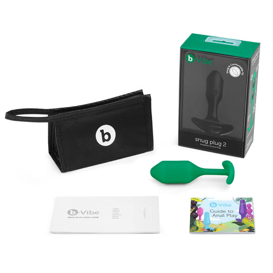 b-Vibe Snug Plug 2 Weighted Silicone Anal Plug Green - Red Garter