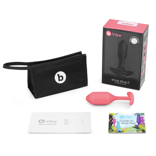 b-Vibe Snug Plug 2 Weighted Silicone Anal Plug Coral - Red Garter