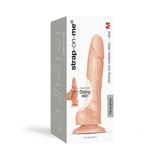 Strap-On-Me Realistic Collection Sliding Skin Dual-Density Silicone Dildo Vanilla M - Red Garter