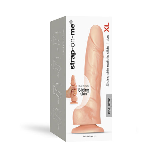 Strap-On-Me Realistic Collection Sliding Skin Dual-Density Silicone Dildo Vanilla XL - Red Garter