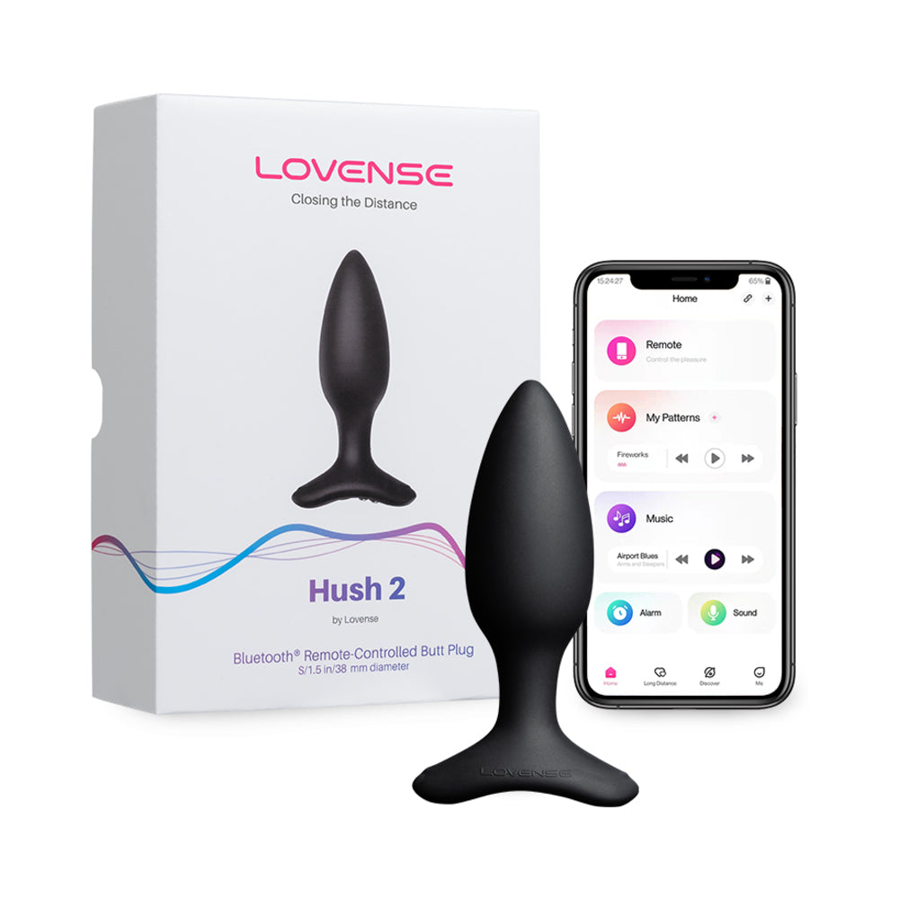 Lovense Hush 2 Bluetooth Remote-Controlled Vibrating Butt Plug S 1.5 in. - Red Garter