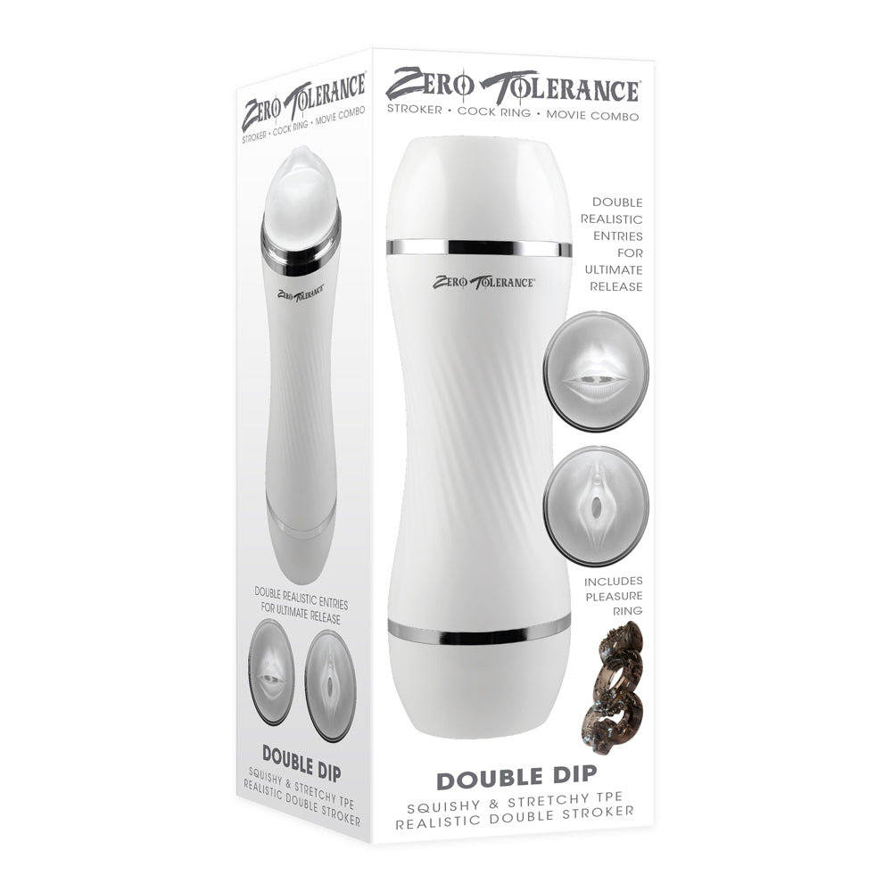 Zero Tolerance Double Dip Dual-Ended Realistic Stroker with Movie Download White - Red Garter