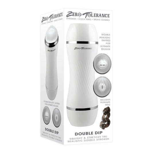 Zero Tolerance Double Dip Dual-Ended Realistic Stroker with Movie Download White - Red Garter