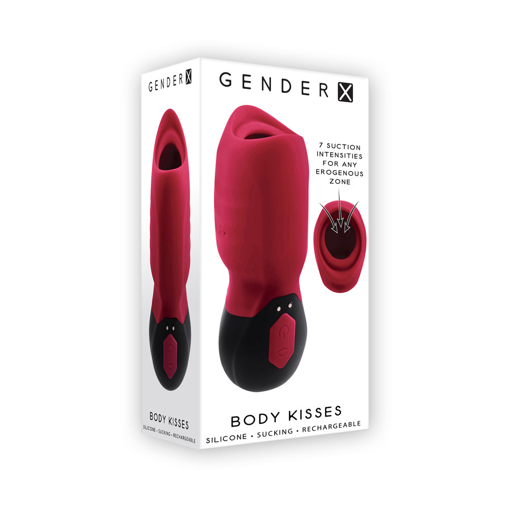 Gender X Body Kisses Rechargeable Vibrating Silicone Suction Massager Red - Red Garter