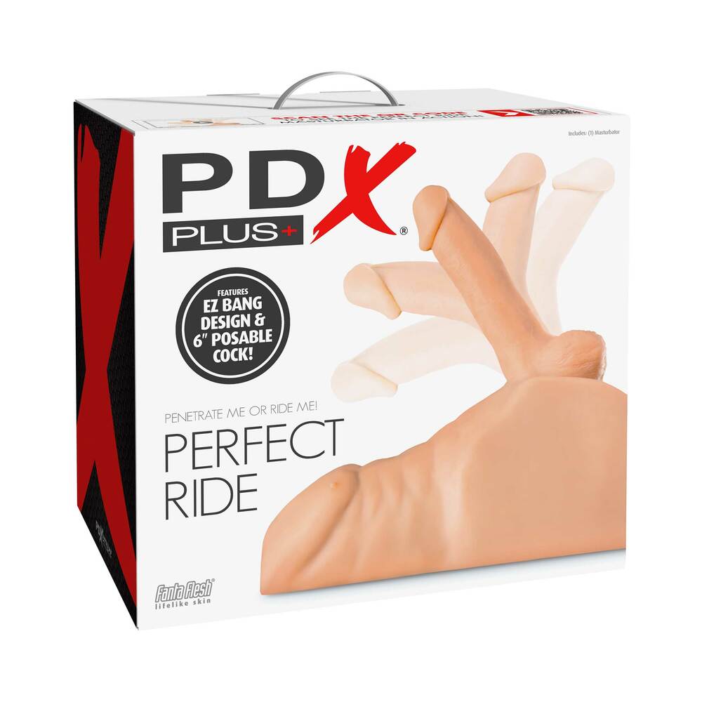 PDX Plus Perfect Ride Anal Masturbator With 6 in. Posable Dildo Beige - Red Garter
