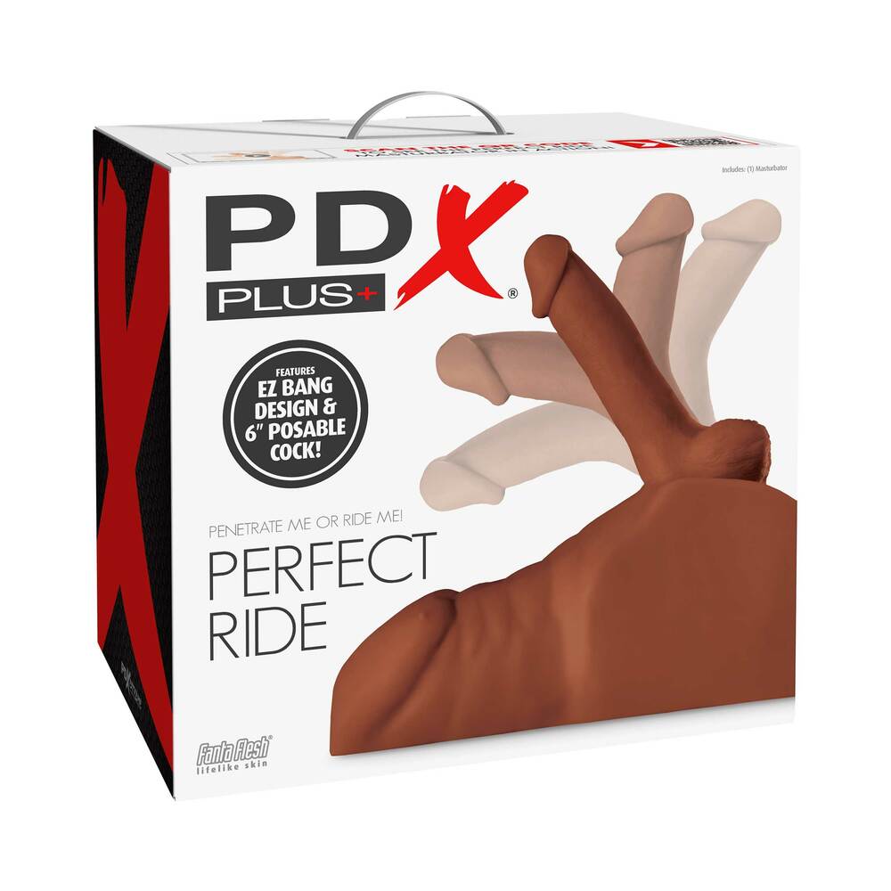 PDX Plus Perfect Ride Anal Masturbator With 6 in. Posable Dildo Brown - Red Garter