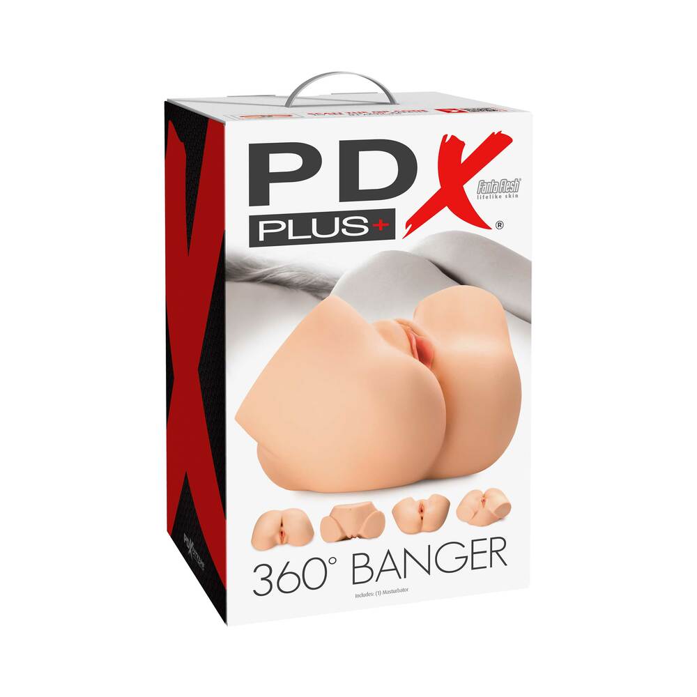 PDX Plus 360º Banger Dual Entry Masturbator Beige - Red Garter